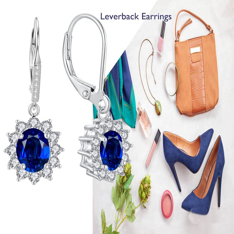 YFN Sterling Silver Created Oval Cut Birthstone Drop Dangle Women Leverback Earrings (September-Sapphire Earrings) - Image 3